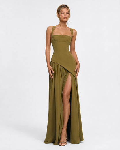 Alma | Vestido Largo Corsé con Pañuelo y Abertura