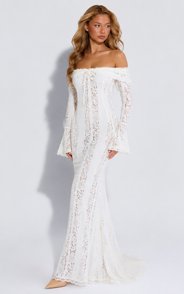 Alejandra | Vestido Sirena de Encaje con Hombros Caídos