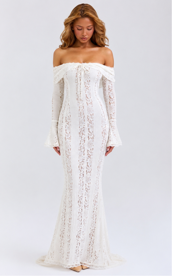 Alejandra | Vestido Sirena de Encaje con Hombros Caídos