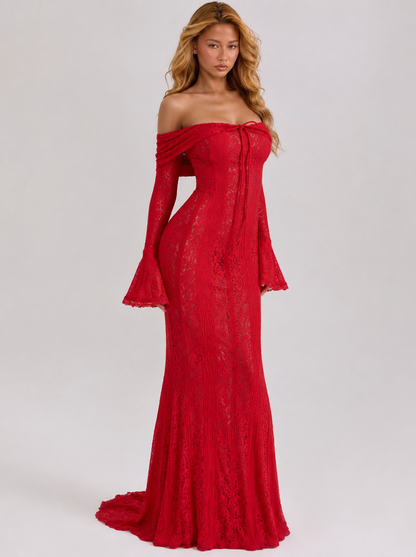 Alejandra | Vestido Sirena de Encaje con Hombros Caídos