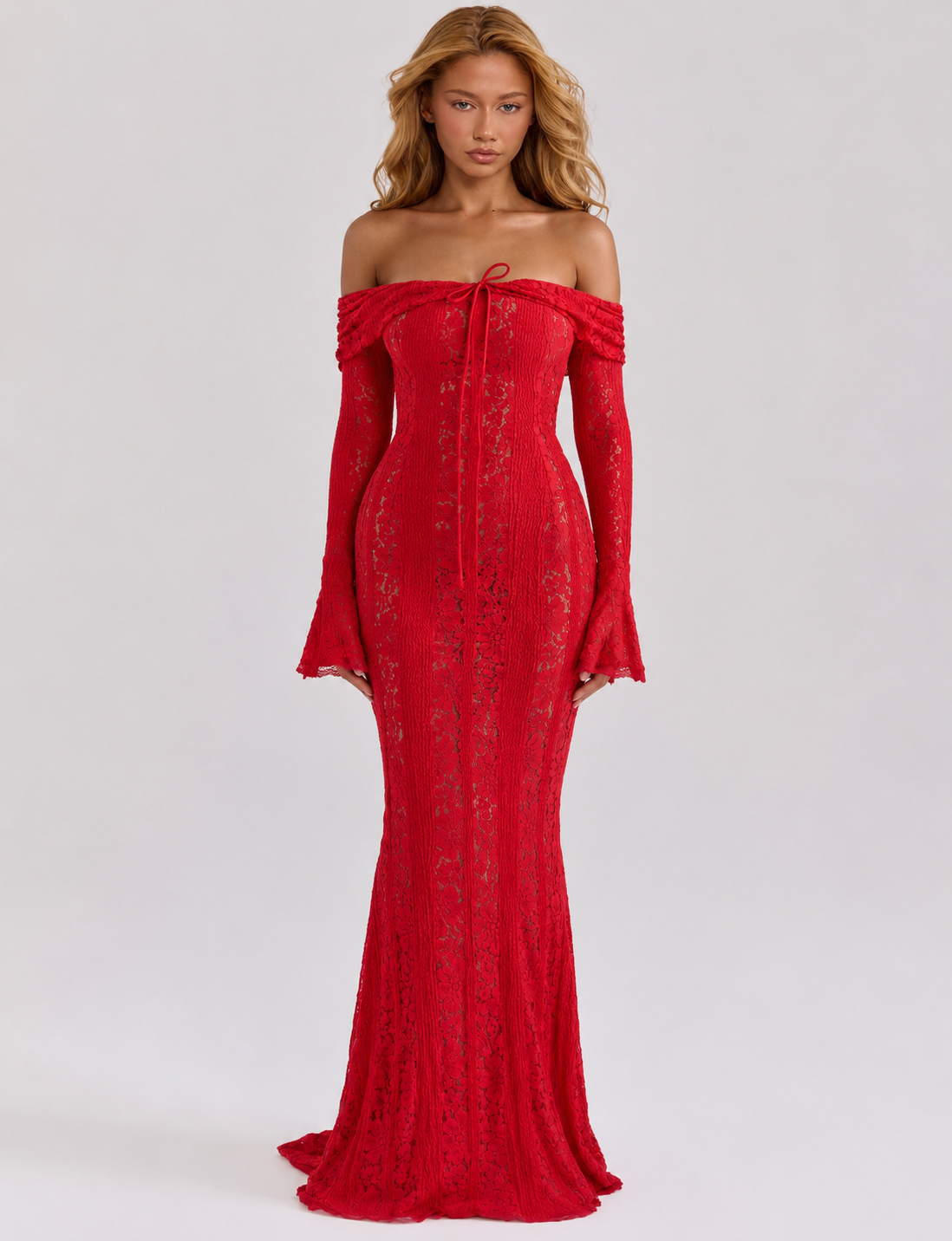 Alejandra | Vestido Sirena de Encaje con Hombros Caídos