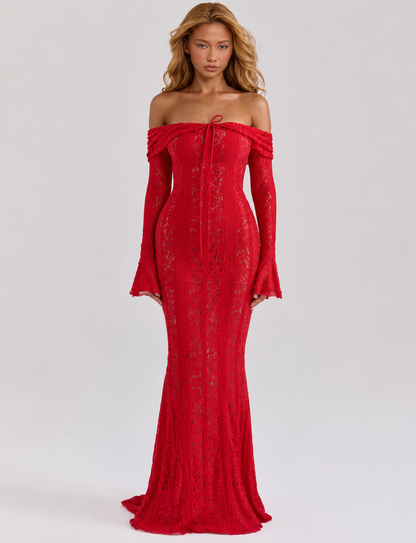 Alejandra | Vestido Sirena de Encaje con Hombros Caídos