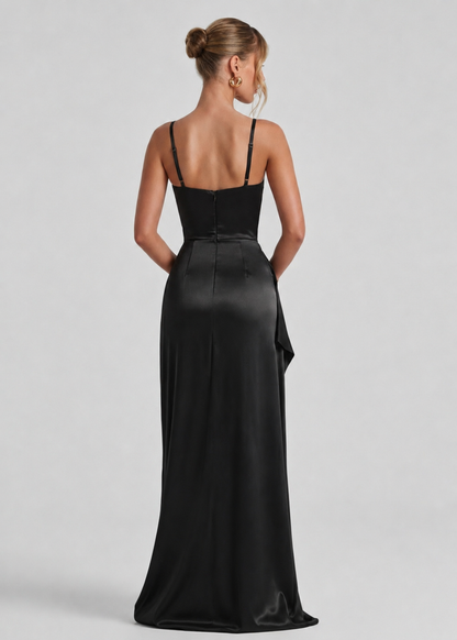 Vega | Vestido Largo de Satén con Tirantes Cruzados