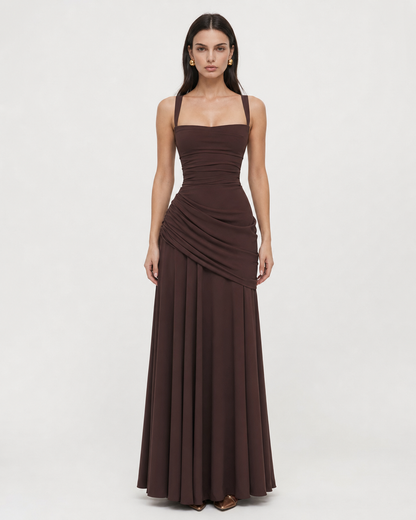 Valentina | Vestido Largo Drapeado de Escote Cuadrado