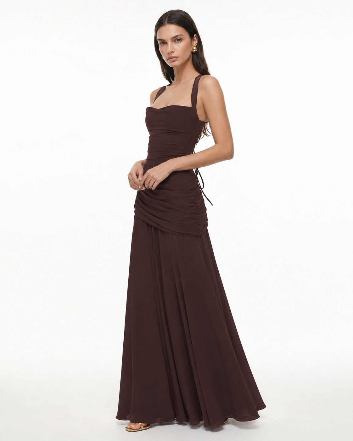 Valentina | Vestido Largo Drapeado de Escote Cuadrado