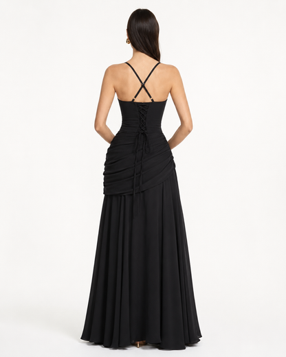 Valentina | Vestido Largo Drapeado de Escote Cuadrado