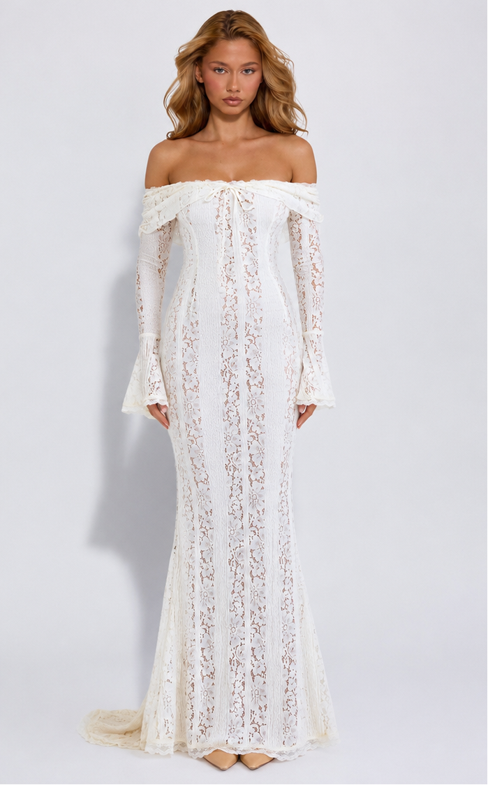 Alejandra | Vestido Sirena de Encaje con Hombros Caídos
