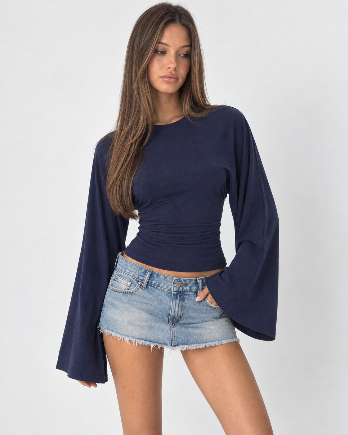 Bárbara | Top Fruncido con Mangas Acampanadas