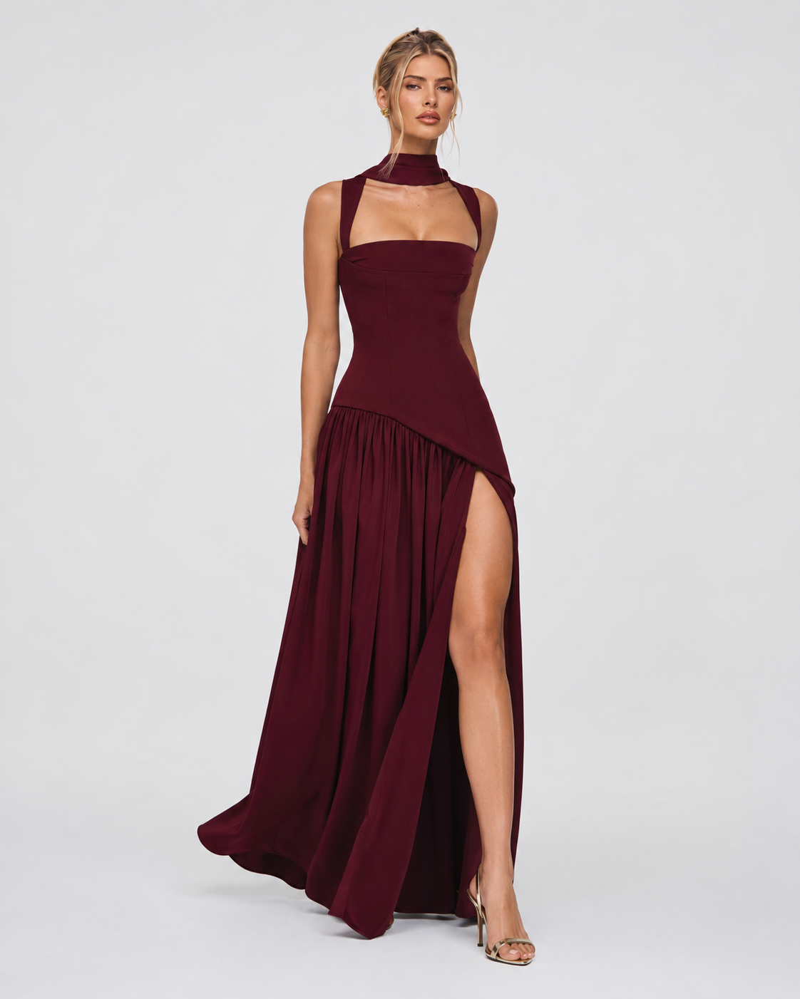 Alma | Vestido Largo Corsé con Pañuelo y Abertura