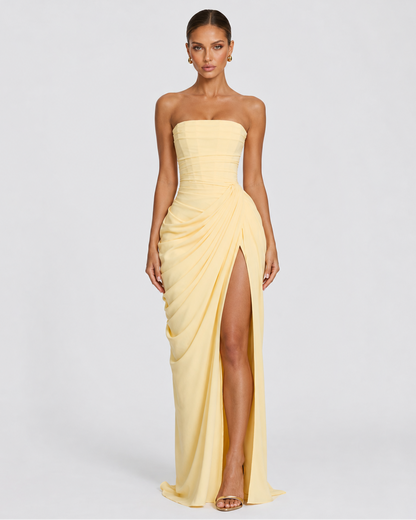 Ariadna | Vestido Largo Palabra de Honor Drapeado