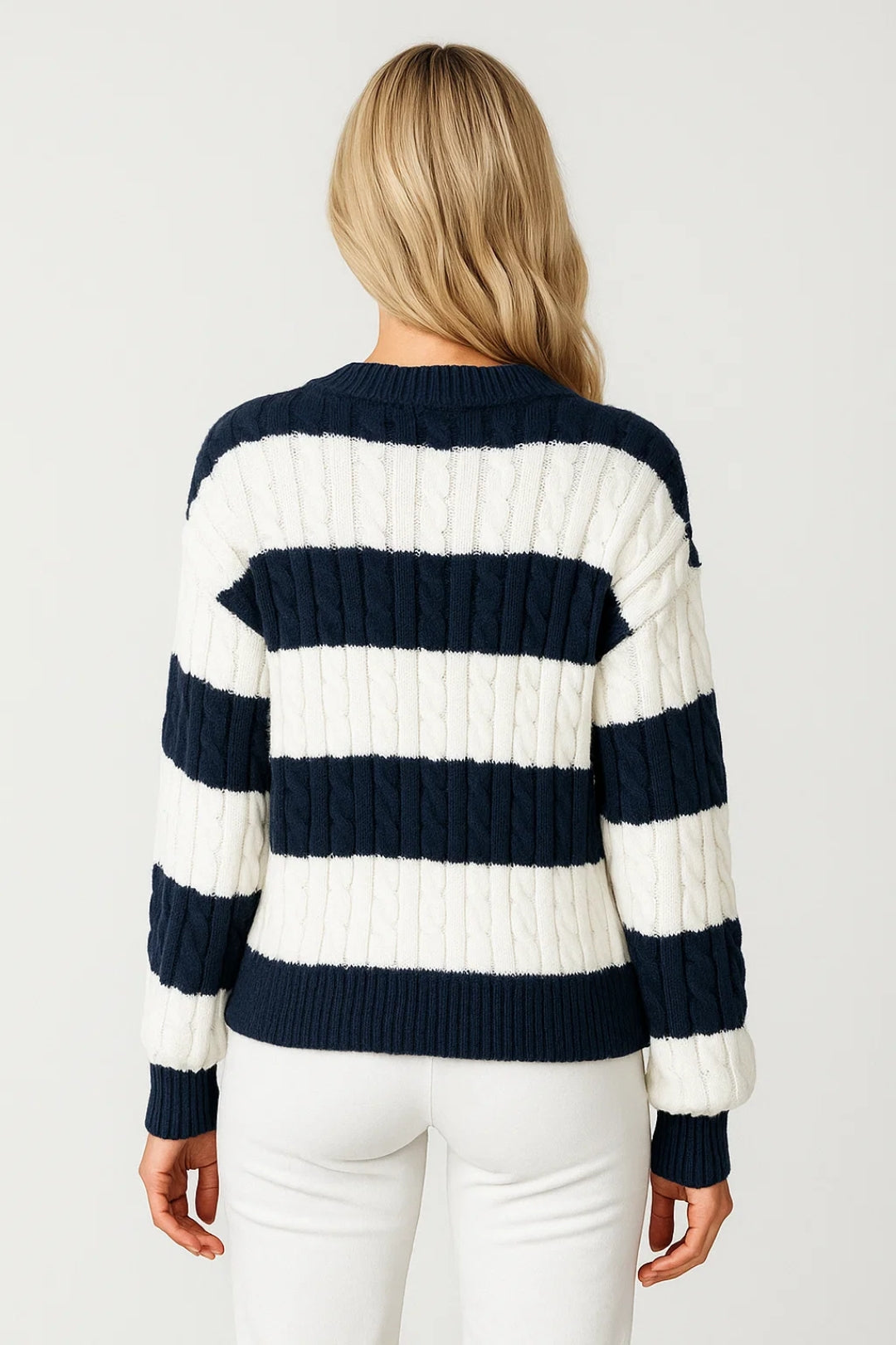 Mirelle | Jersey de Rayas con Cuello en V de Punto Grueso