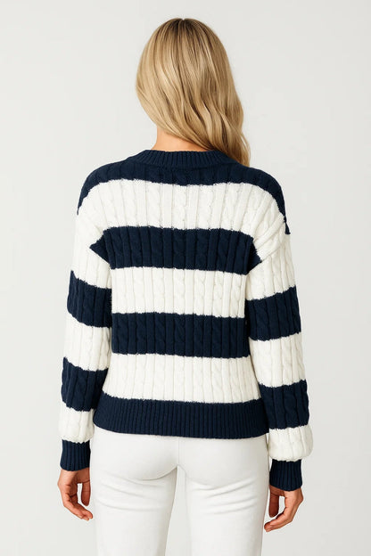 Mirelle | Jersey de Rayas con Cuello en V de Punto Grueso