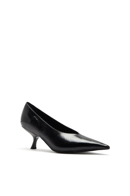 Zapato de Tacón de Punta Fina Craquelado Negro