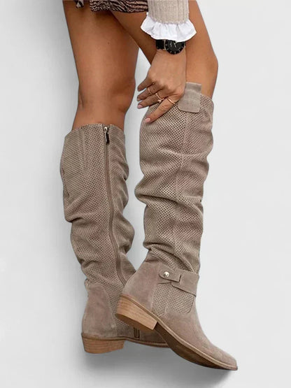 Bota Alta Calada Estilo Vintage Caqui