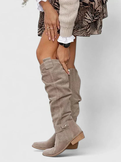 Bota Alta Calada Estilo Vintage Caqui