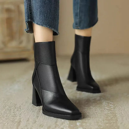 Botín de Tacón Ancho Efecto Piel