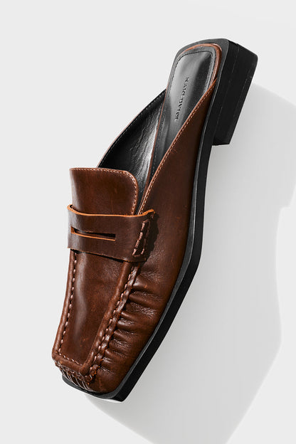 Mocasín de Punta Cuadrada Marrón Vintage