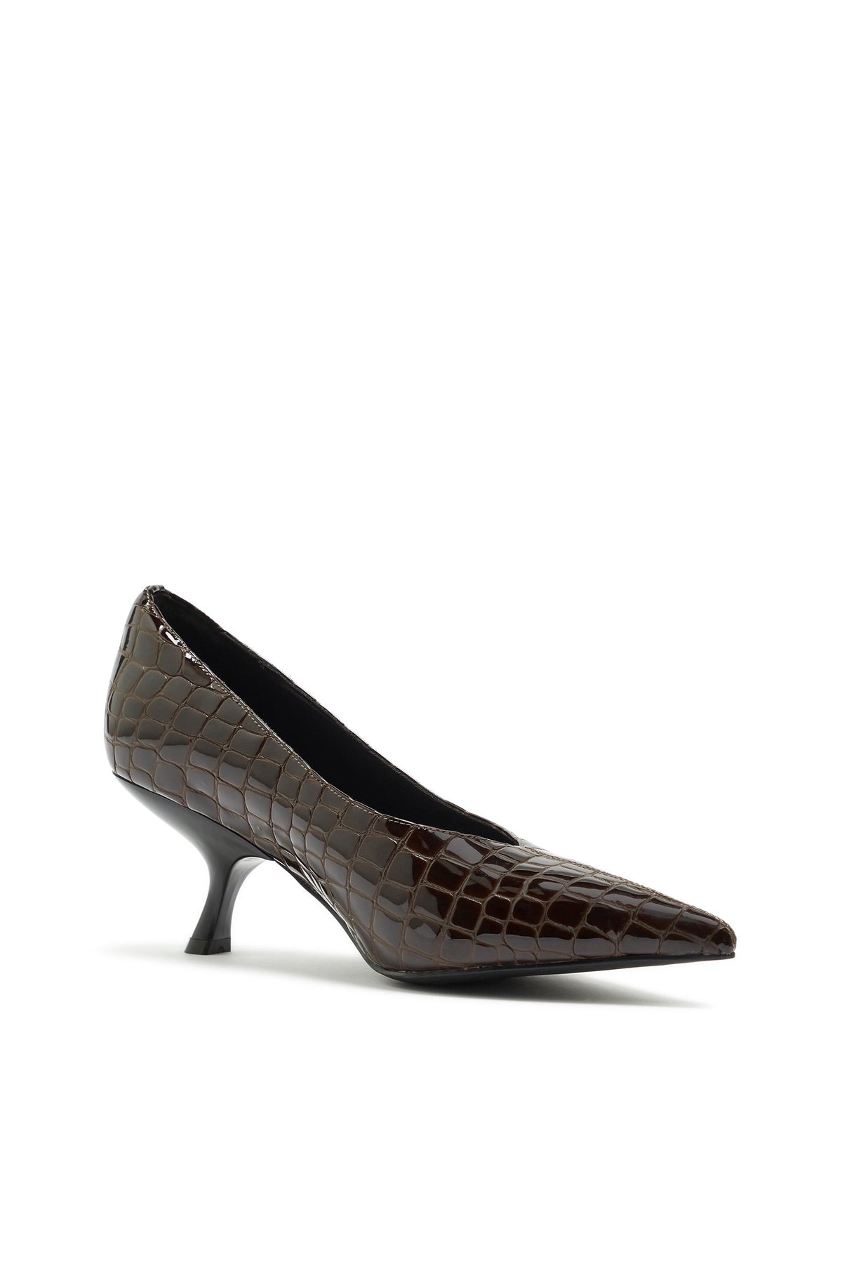 Zapato de Tacón Efecto Cocodrilo Café