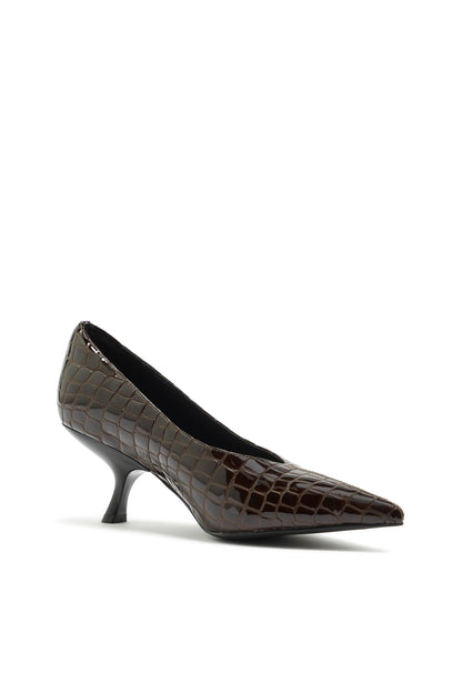 Zapato de Tacón Efecto Cocodrilo Café