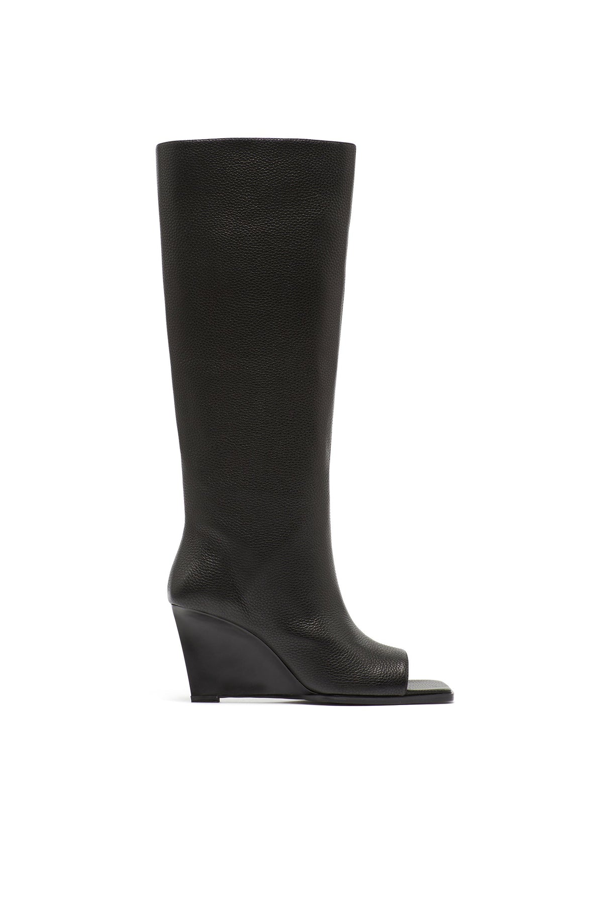 Bota de Cuña de Piel Granulada Negra