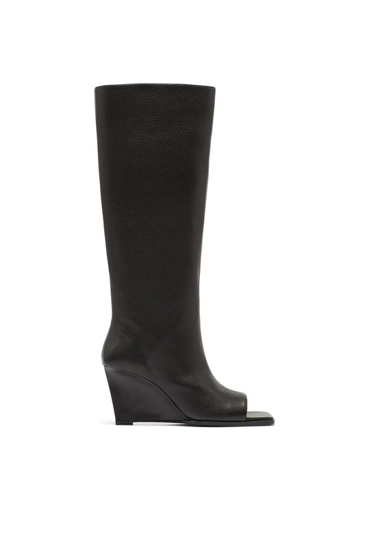 Bota de Cuña de Piel Granulada Negra