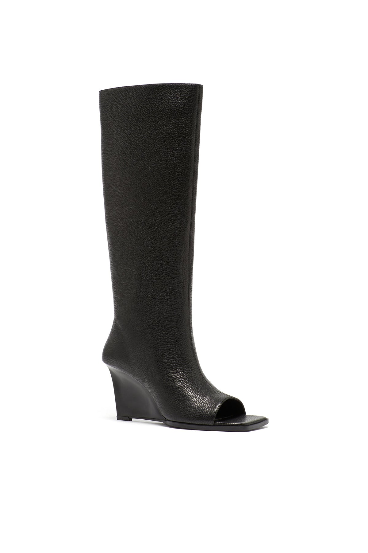 Bota de Cuña de Piel Granulada Negra