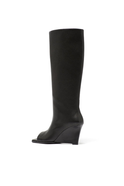 Bota de Cuña de Piel Granulada Negra