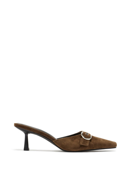 Zapato de Tacón de Ante con Puntera Cincelada Cacao