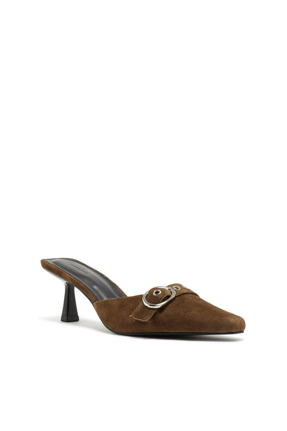 Zapato de Tacón de Ante con Puntera Cincelada Cacao