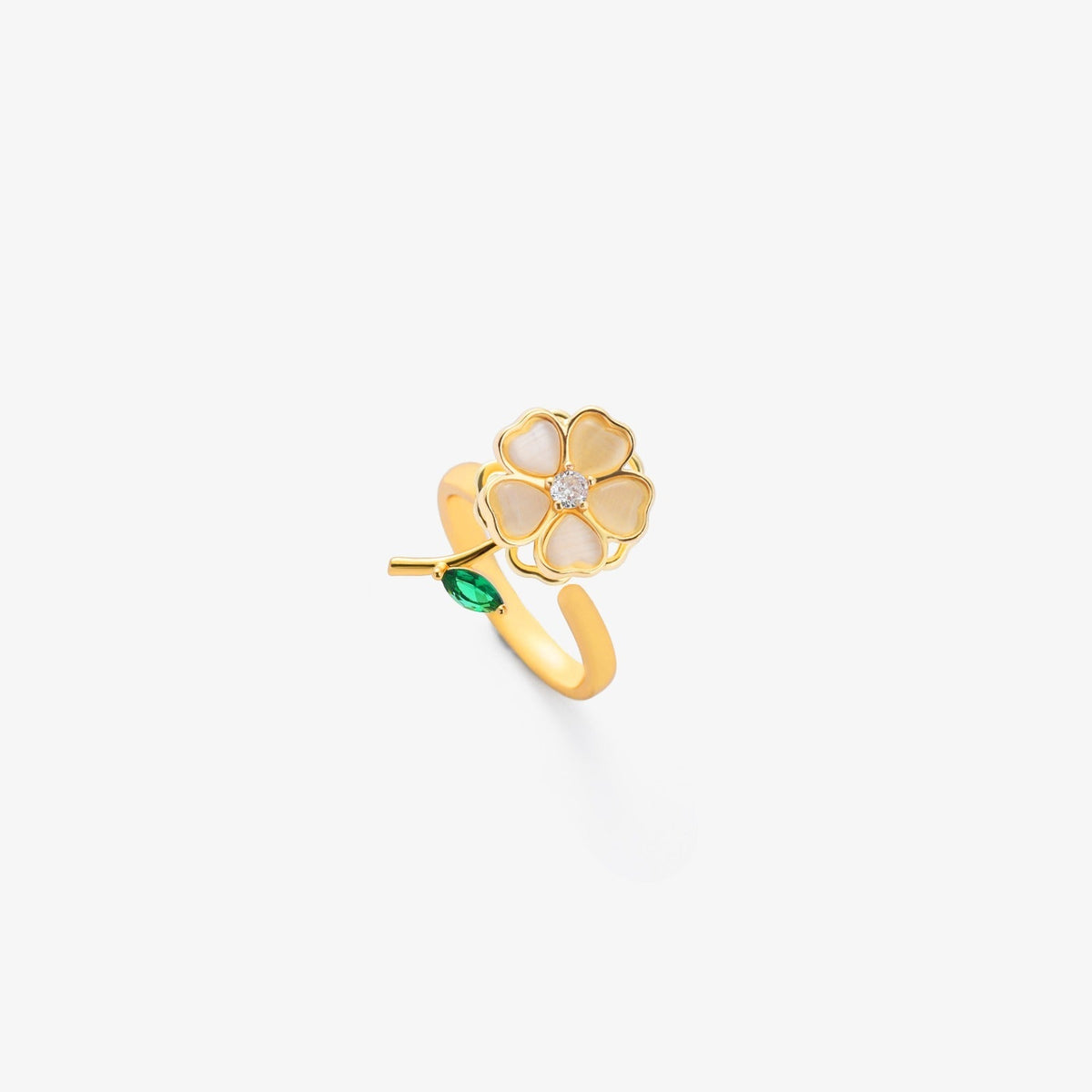 Anillo | Giratorio Flor de Hojas Esmeralda