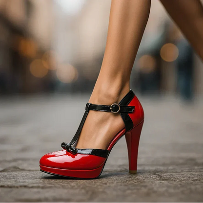 Zapato de Tacón de Piel con Lazo y Pulsera