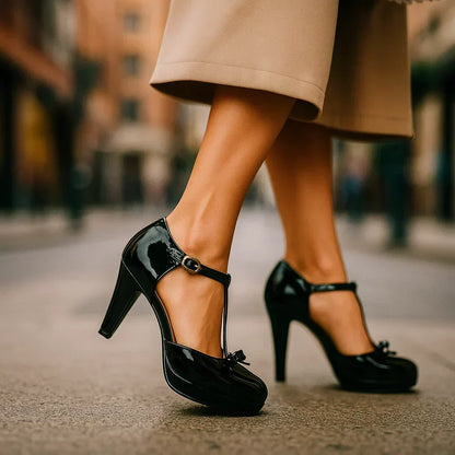 Zapato de Tacón de Piel con Lazo y Pulsera