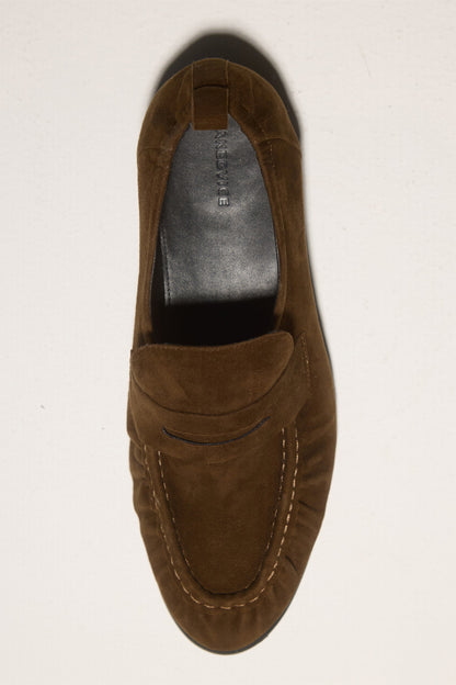Mocasín de Ante con Talón Fruncido Cacao