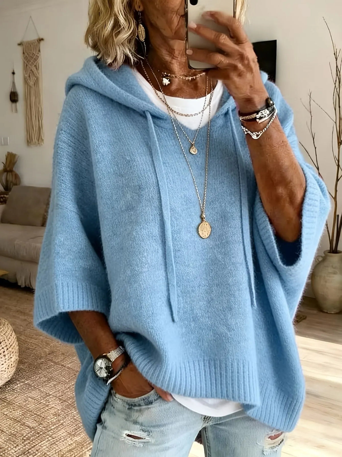 Sudadera oversize con capucha para mujer de punto suave casual