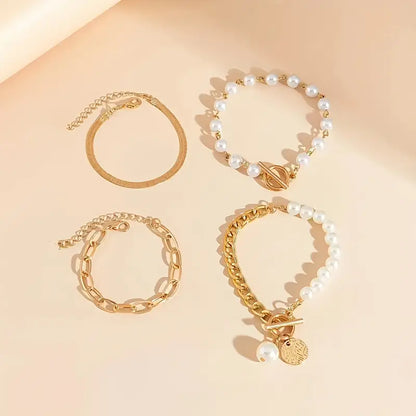 Set de 4 Pulseras | Serpiente, Perlas y Eslabones