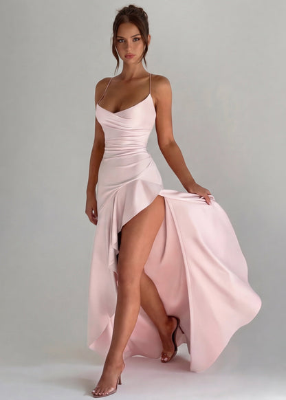 Mercedes | Vestido Largo de Cuello Drapeado con Abertura