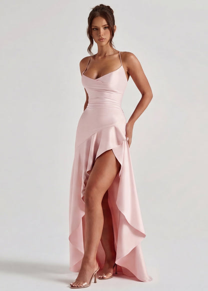 Mercedes | Vestido Largo de Cuello Drapeado con Abertura