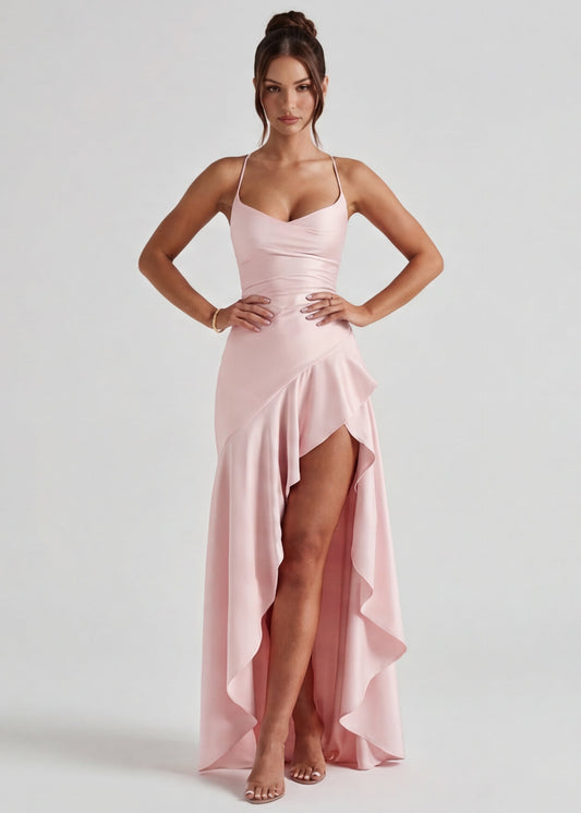 Mercedes | Vestido Largo de Cuello Drapeado con Abertura