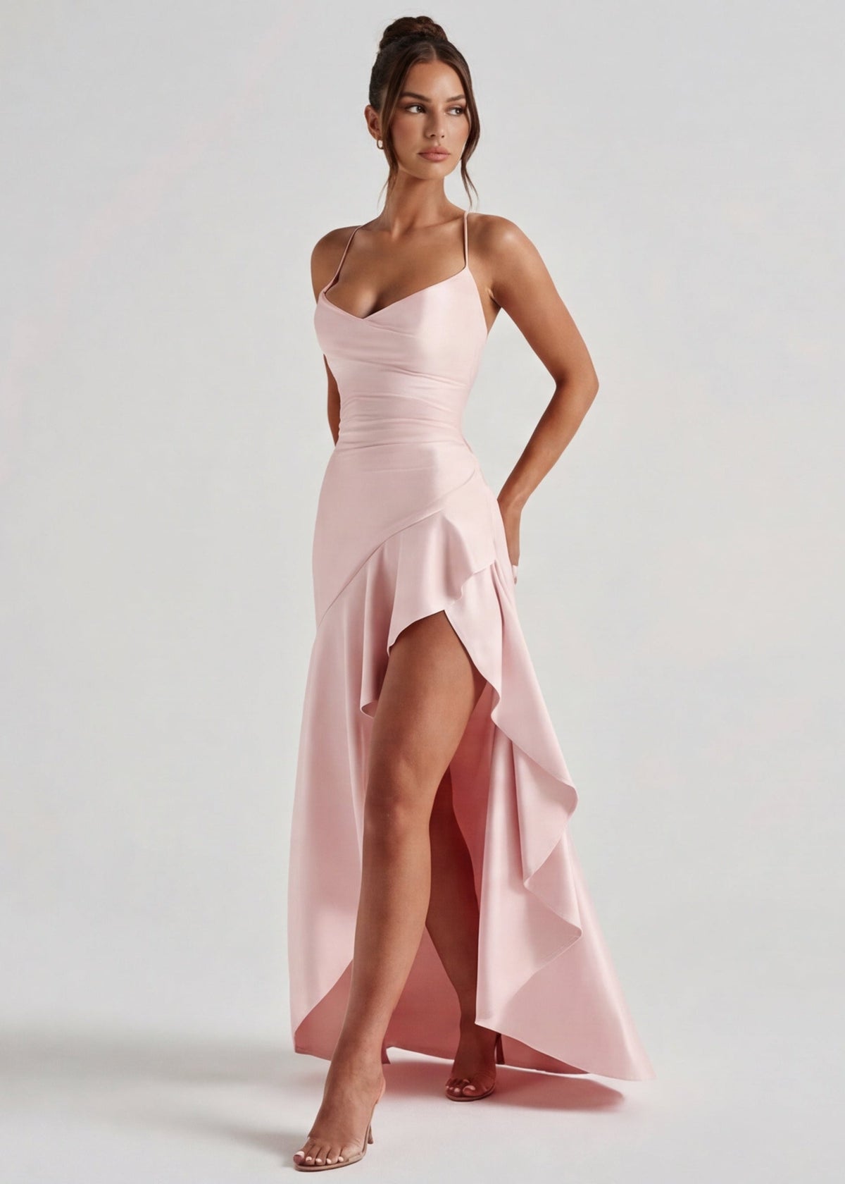 Mercedes | Vestido Largo de Cuello Drapeado con Abertura