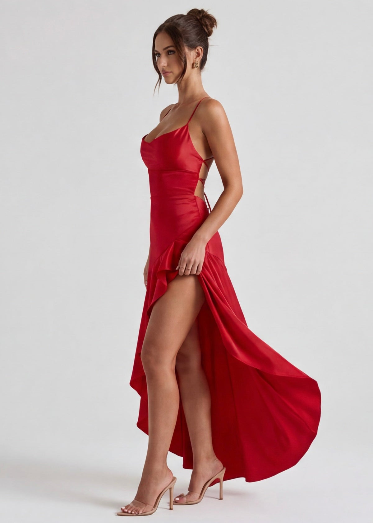 Mercedes | Vestido Largo de Cuello Drapeado con Abertura