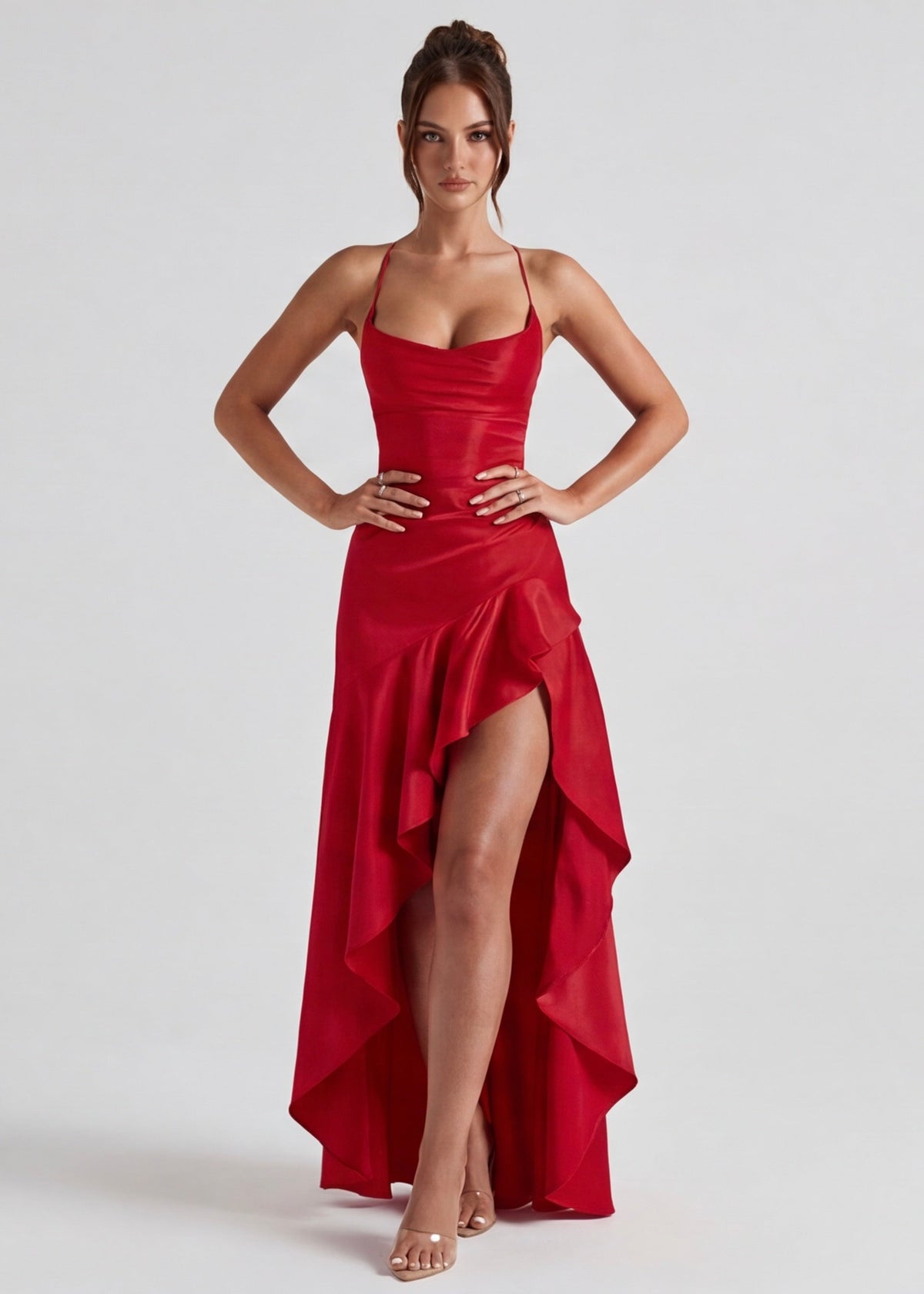 Mercedes | Vestido Largo de Cuello Drapeado con Abertura