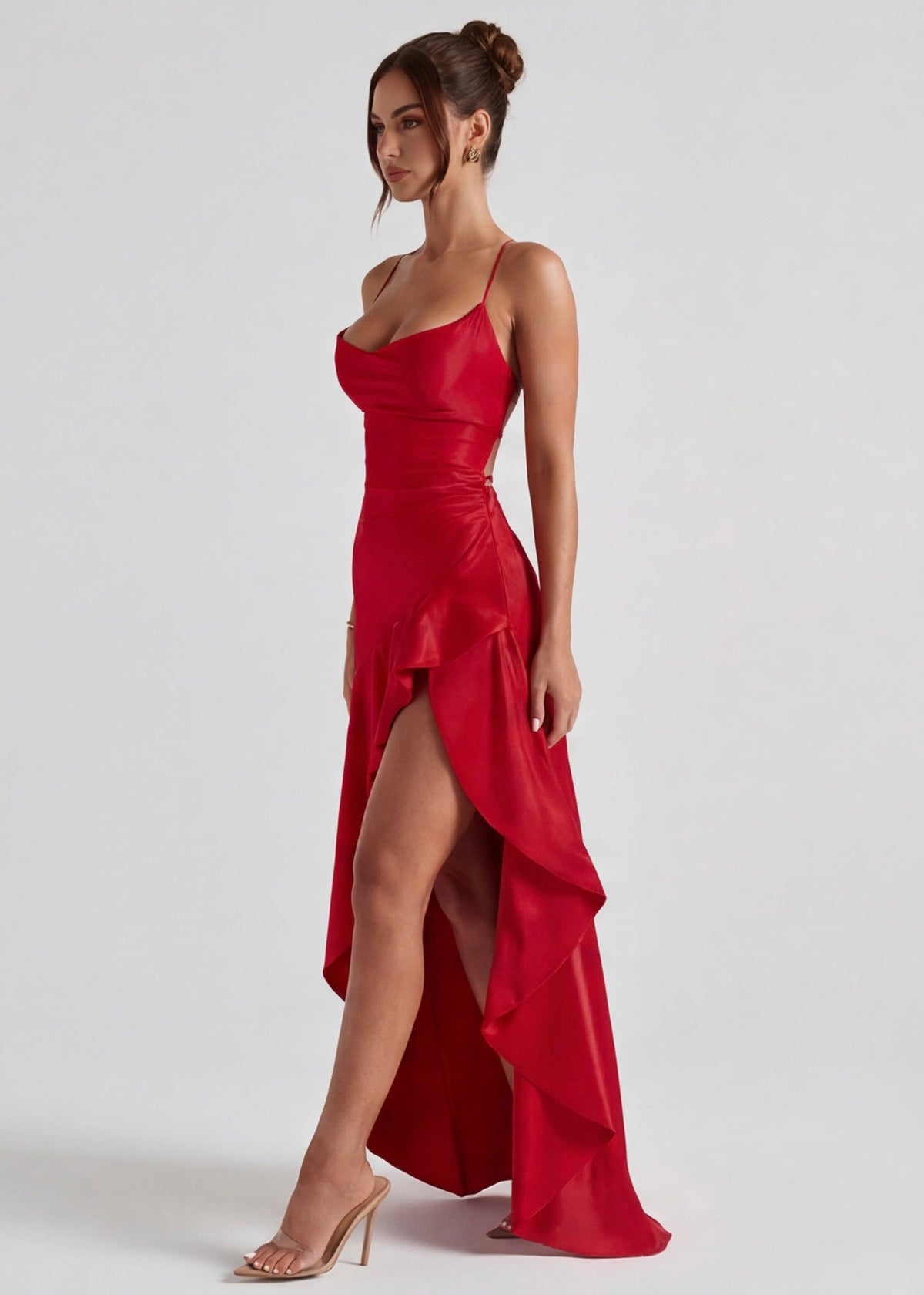 Mercedes | Vestido Largo de Cuello Drapeado con Abertura