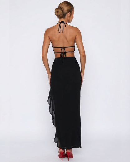 Leire | Vestido Largo de Escote Profundo con Volantes