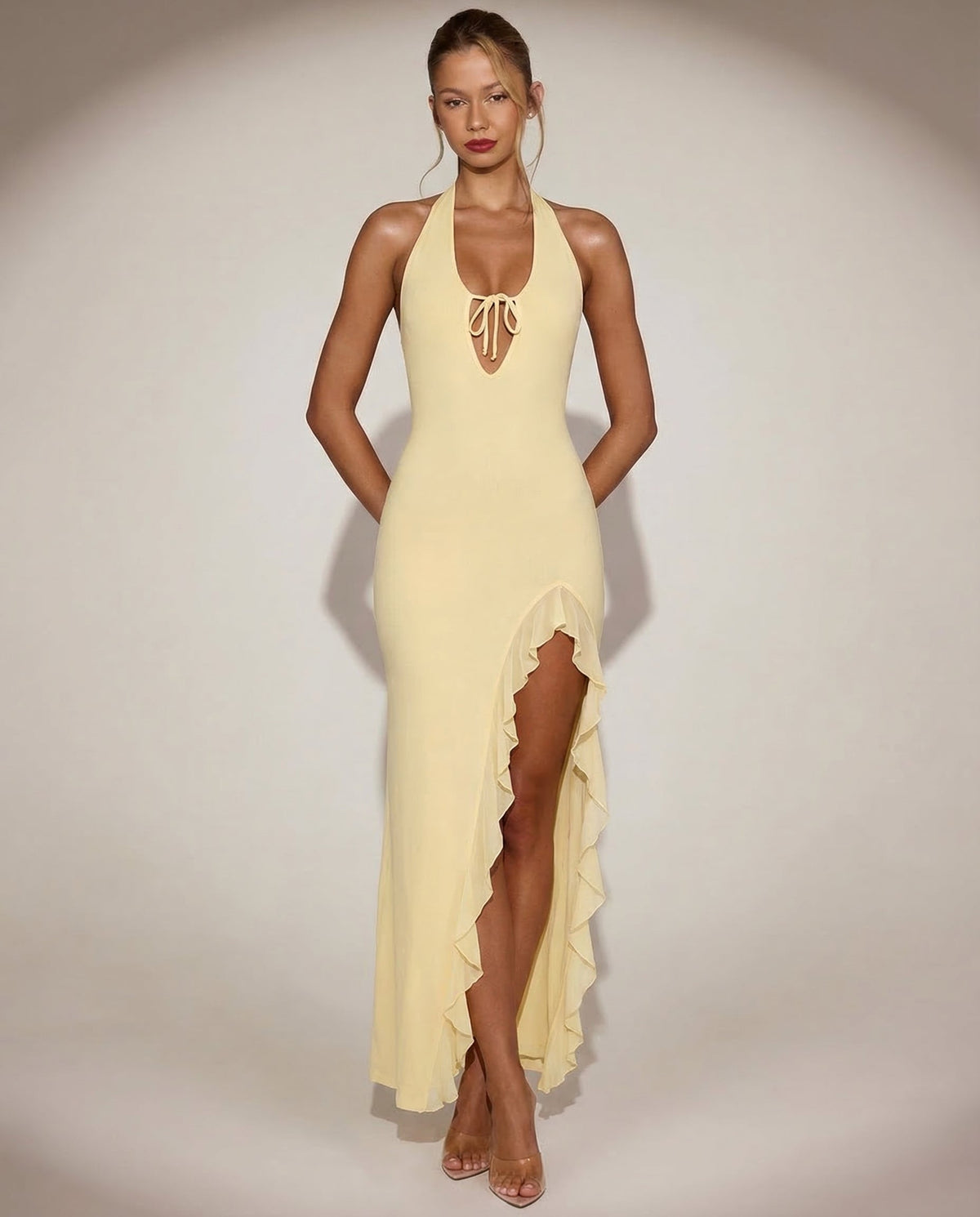 Leire | Vestido Largo de Escote Profundo con Volantes