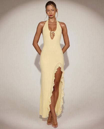 Leire | Vestido Largo de Escote Profundo con Volantes