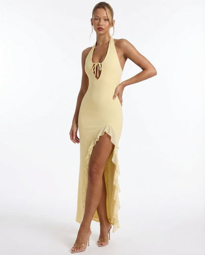 Leire | Vestido Largo de Escote Profundo con Volantes