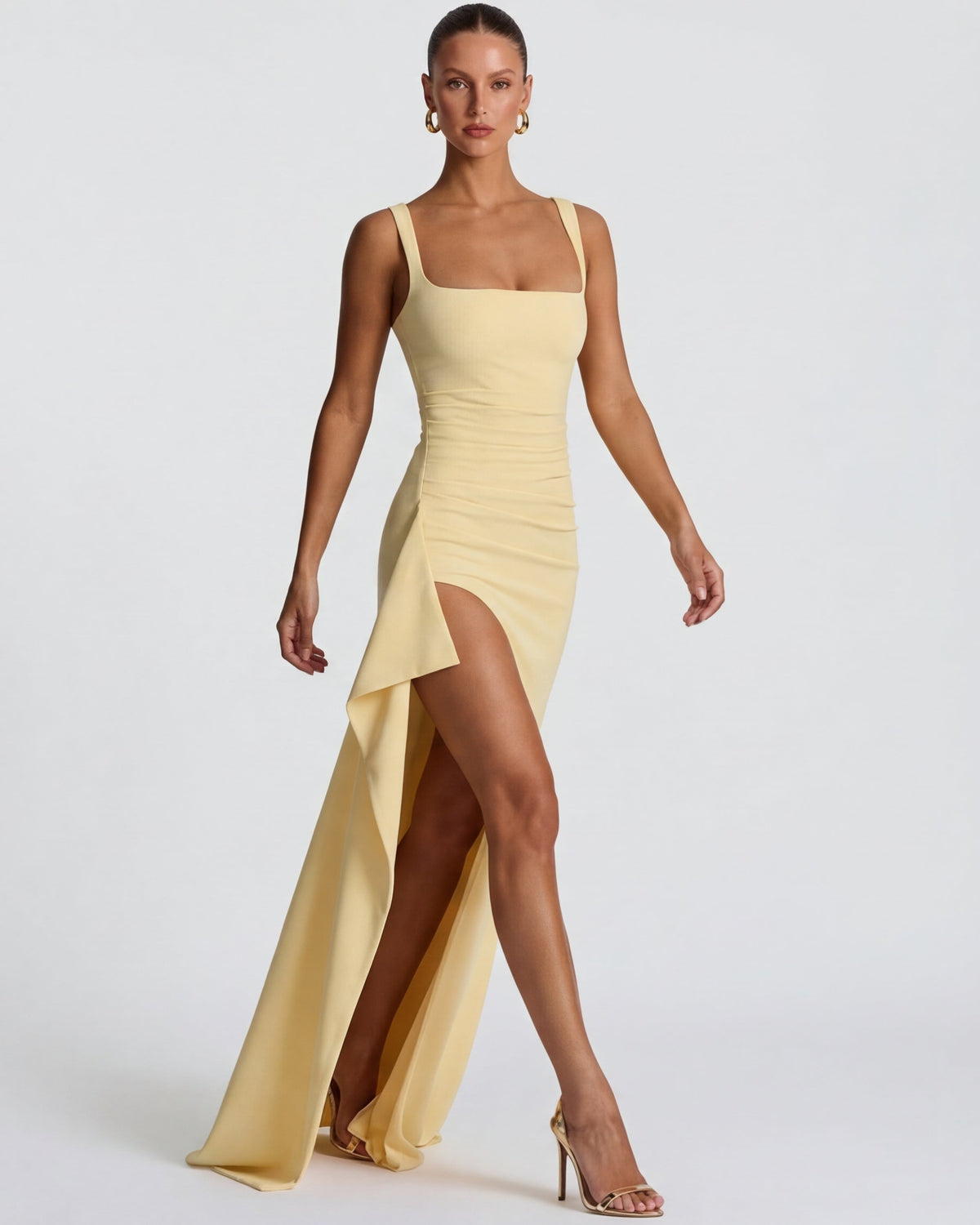 Carlota | Vestido Largo de Escote Cuadrado con Abertura