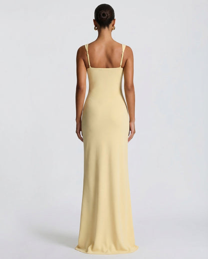 Carlota | Vestido Largo de Escote Cuadrado con Abertura
