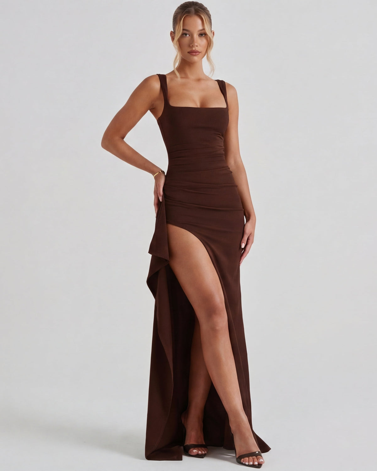 Carlota | Vestido Largo de Escote Cuadrado con Abertura
