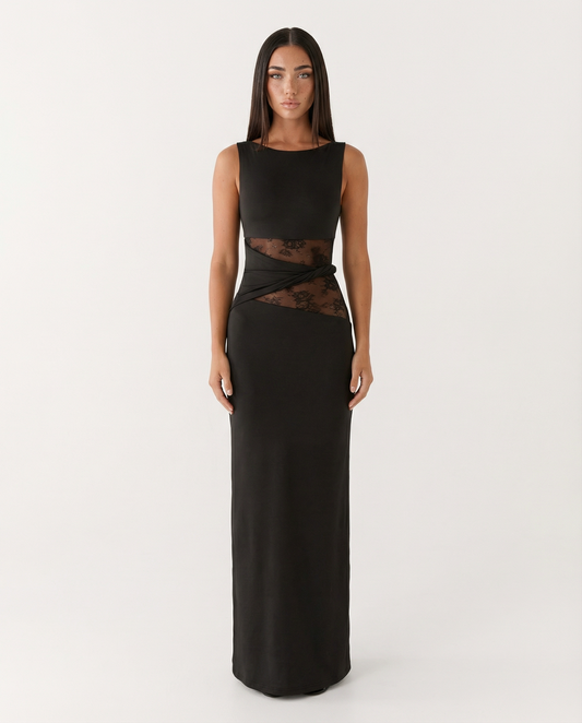 Victoria | Vestido Largo Ceñido con Aberturas de Encaje